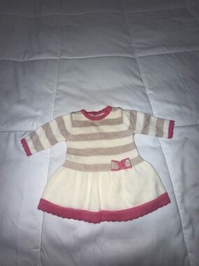 Mayoral Cream and Pink Striped Knit Dress